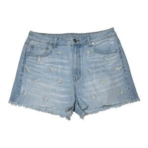 American Eagle Mom Short High Rise Daisy Embroidered Denim Jean Shorts 12